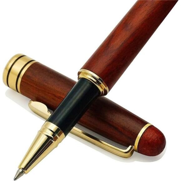 Genuine Rosewood Ballpoint Pen Writing Set - Extra 2 Black Ink Refills - Picture 1 of 8